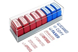 ZEOKIAR 8PCS Office Stamps Set, Copy Paid Scanned Approved Completed Entered Return to Sender Faxed Message Stamp with Storage Tray, Rubber Business Stamp in Red and Blue Ink, Account Finance Staff Supplies
