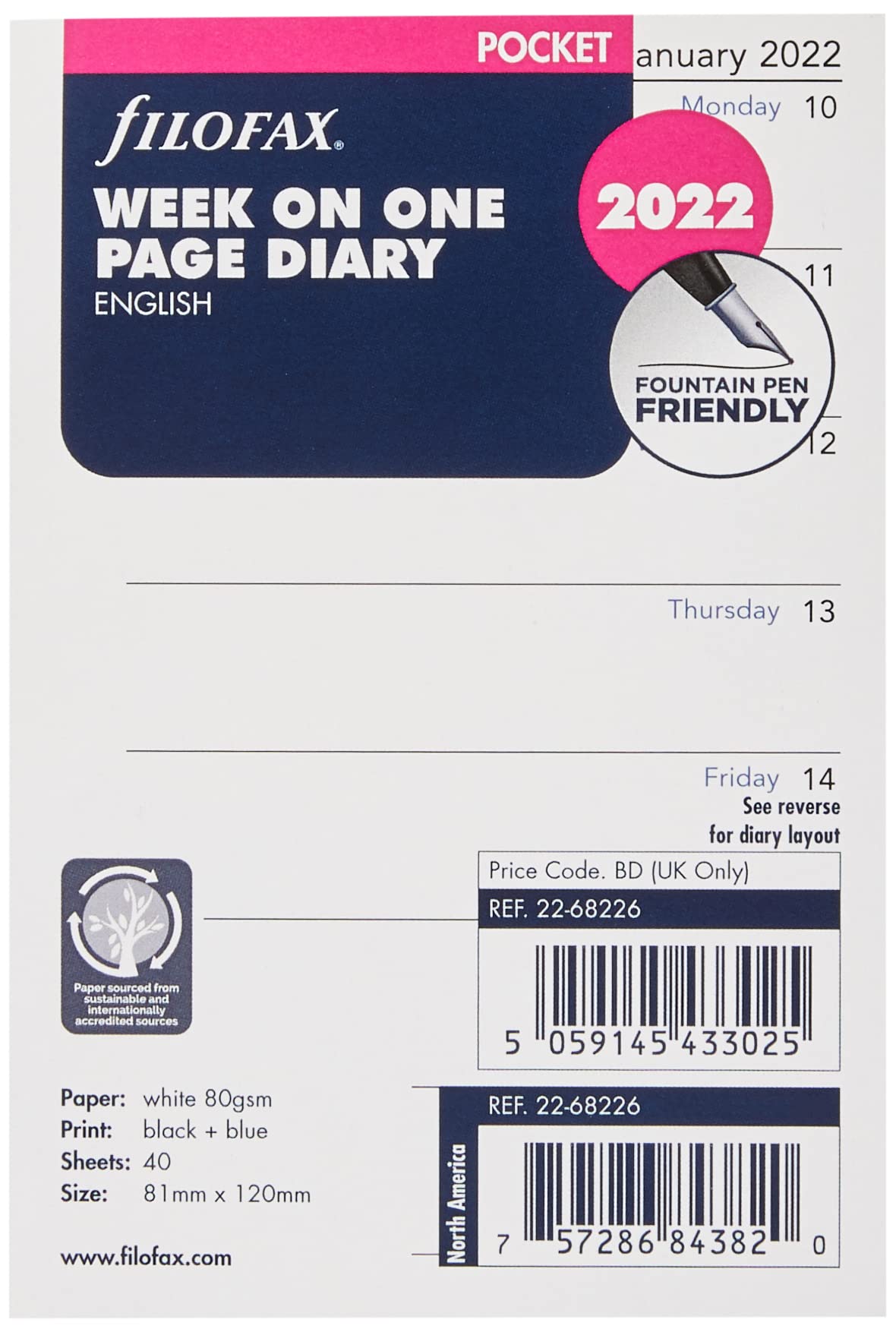 Filofax Pocket Week per Page English 2022 Diary