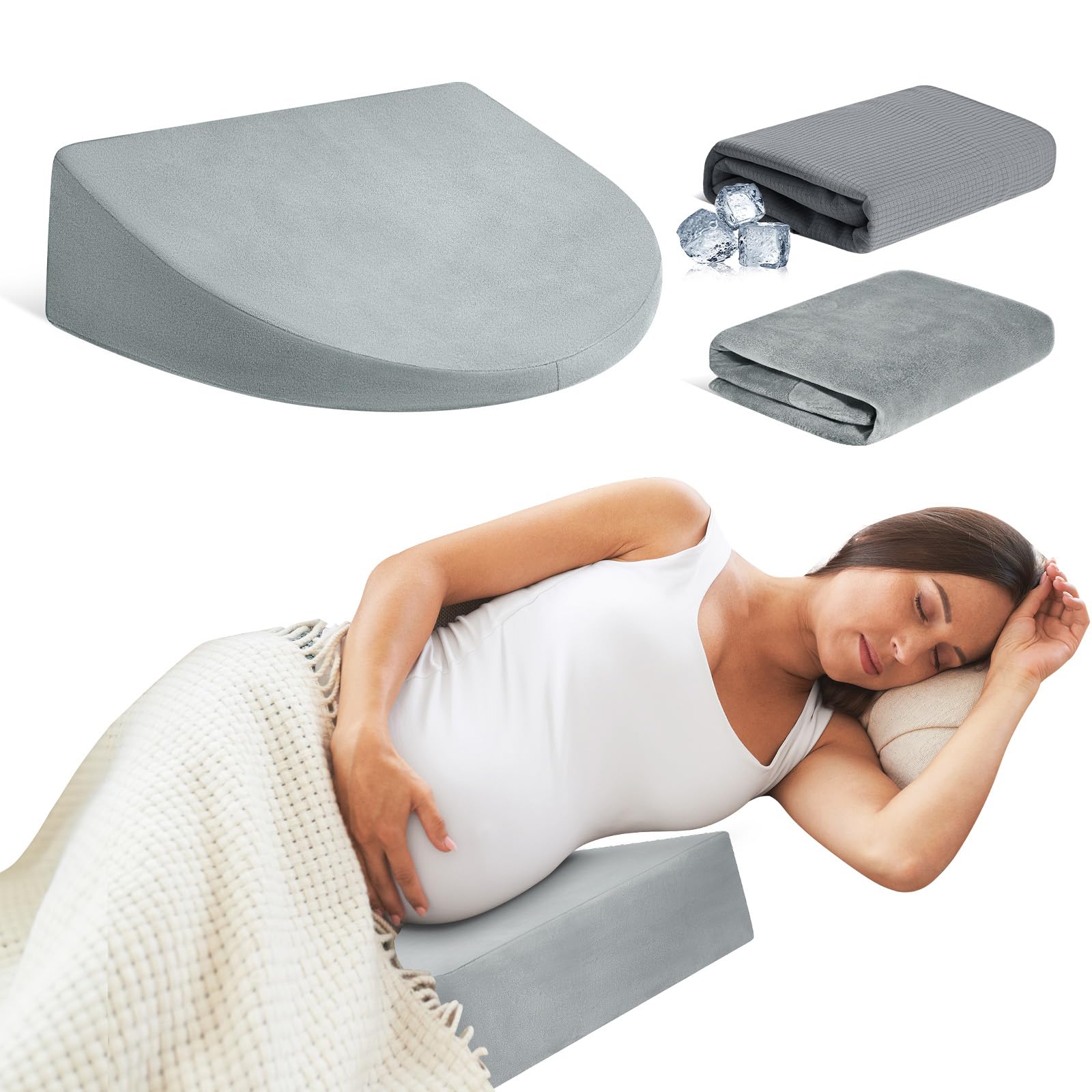 Photo 1 of urnexttour Pregnancy Pillow Wedge for Sleeping, Adjustable Maternity Pillow Memory Foam Support Belly Body Back Knees Leg, Double-Sided Softness for Pregnant Women, With Extra Cooling Pillowcase, Grey