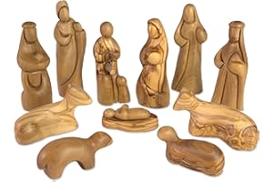 TREE OF LIFE REV. 22:14 Holy Land Olive Wood Faceless Nativity Set from Israel, 12 Piece Unique Indoor Wooden Nativity Scene, Jesus Mary & Joseph Holy Family in the Manger Figurines, Seasonal Home Décor Accent for Christmas