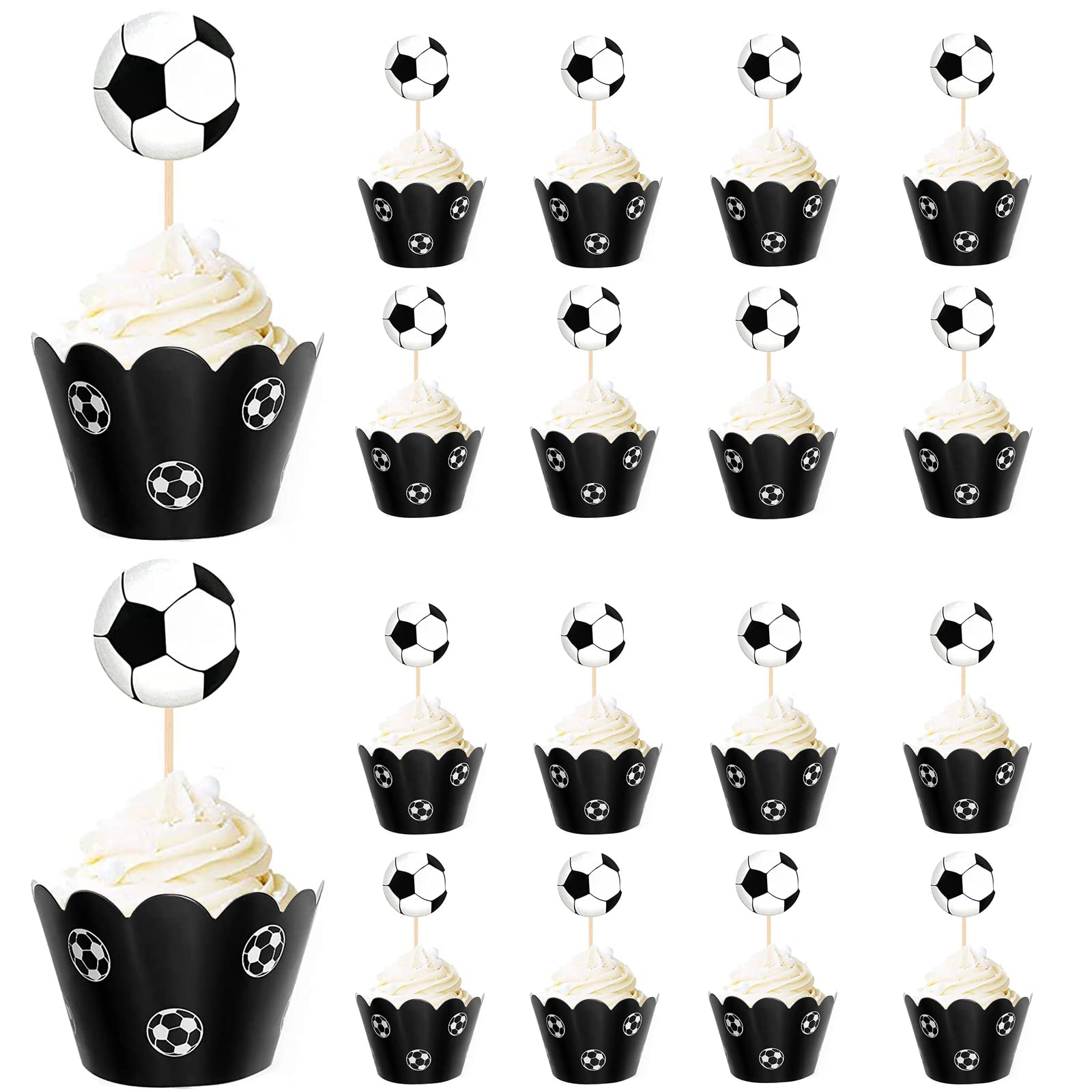 ZHIQIN 36Pcs Soccer Cupcake Toppers Football Cake Topper Sports Theme Football Cupcake Decorations for Boys Men Soccer Birthday Party Decoration Baby Shower Cake Decoration