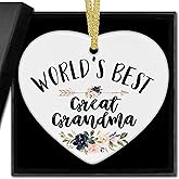 nvucamd Great Grandma Gifts Christmas Ceramic Ornaments Decor, World's Best Great Grandma Heart Ornaments Gifts for Mother Day Birthday Women, Grandmother Haning Ornament Decoration for Christmas Tree