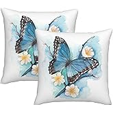 Butterfly Throw Pillow Covers Decorative Linen Pillow Cases Set of 2 Square Cushion Cover for Couch Sofa Bedroom Patio 18x18 Inch