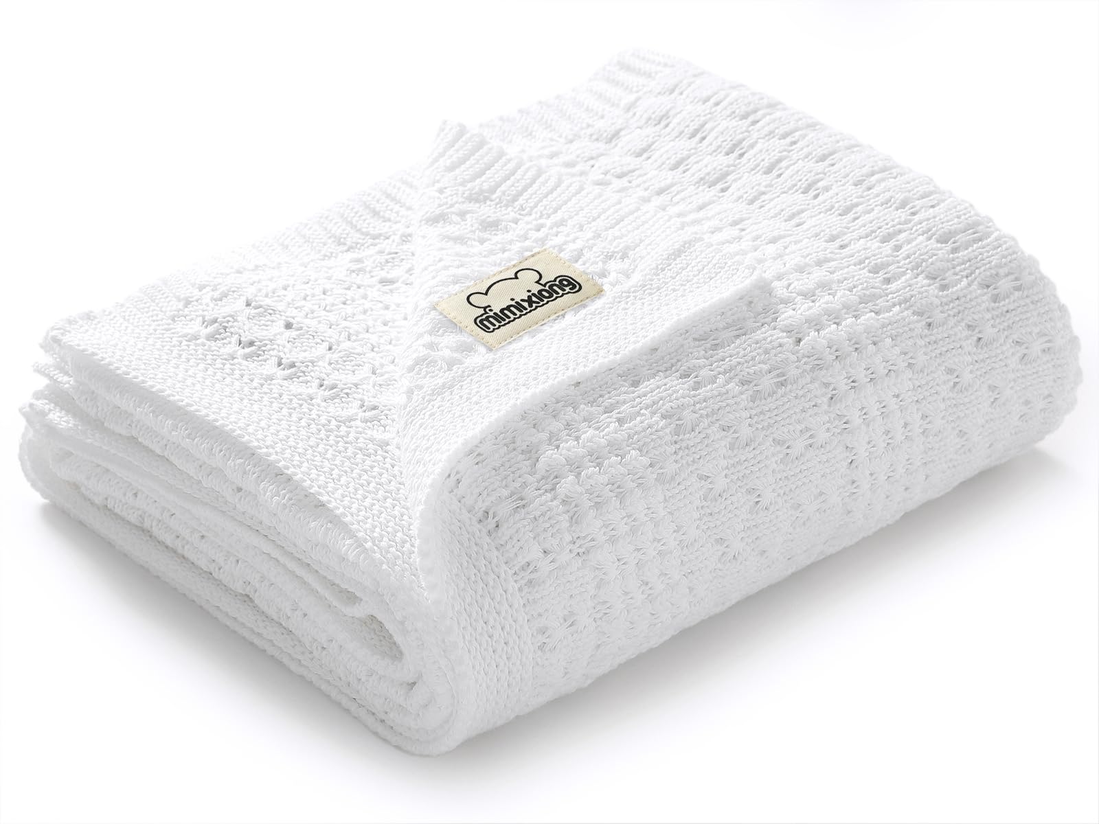 mimixiong Pram & Travel Extra Soft Cotton Cellular Baby Blanket (White)