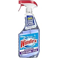 Limpiador de ventanas y vidrios sin amoníaco Windex Botella en aerosol, Botella hecha de plástico 100% reciclado, Aroma de lluvia cristalina ...