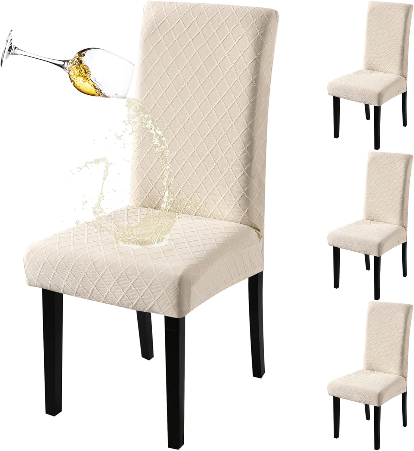 Slipcovers - Fuloon Waterproof Dining Chair Covers, Parsons Chair Slipcover, Super Fit Stretch Kitchen Chairs Slipcovers, Removable Washable Chairs Seat Slipcover for Dining Room, Kitchen, Banquet (4 Pack, Beige)