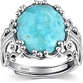 AVECON Turquoise Rings for Women 925 Sterling Silver Adjustable Ring Vintage Filigree Engagement Ring With Oval Turquoise Promise Rings for Her Birthday Jewellery Gifts Size 6-9