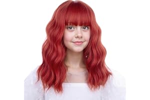 Ufindcos Red Wig for Kids Girls Short Reddish Wigs with Air Bangs Short Curly Wavy Child Wig Red Bob Synthetic Hair Wigs