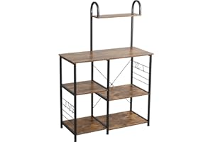 Somdot Baker’s Rack 35.4" Wide Kitchen Utility Shelf 3-Tier + 4-Tier Storage Rack for Oven Baker Spice Home Organizer Workstation Microwave Stand, Rustic Brown