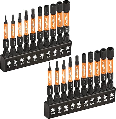 toolant Impact Hex Head Allen Wrench Drill Bit Set 1/4 Inch Shank 20pc
