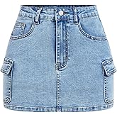 Verdusa Women's Bodycon Cargo Jean Skirt Streetwear A Line Mini Denim Skirts with Pockets