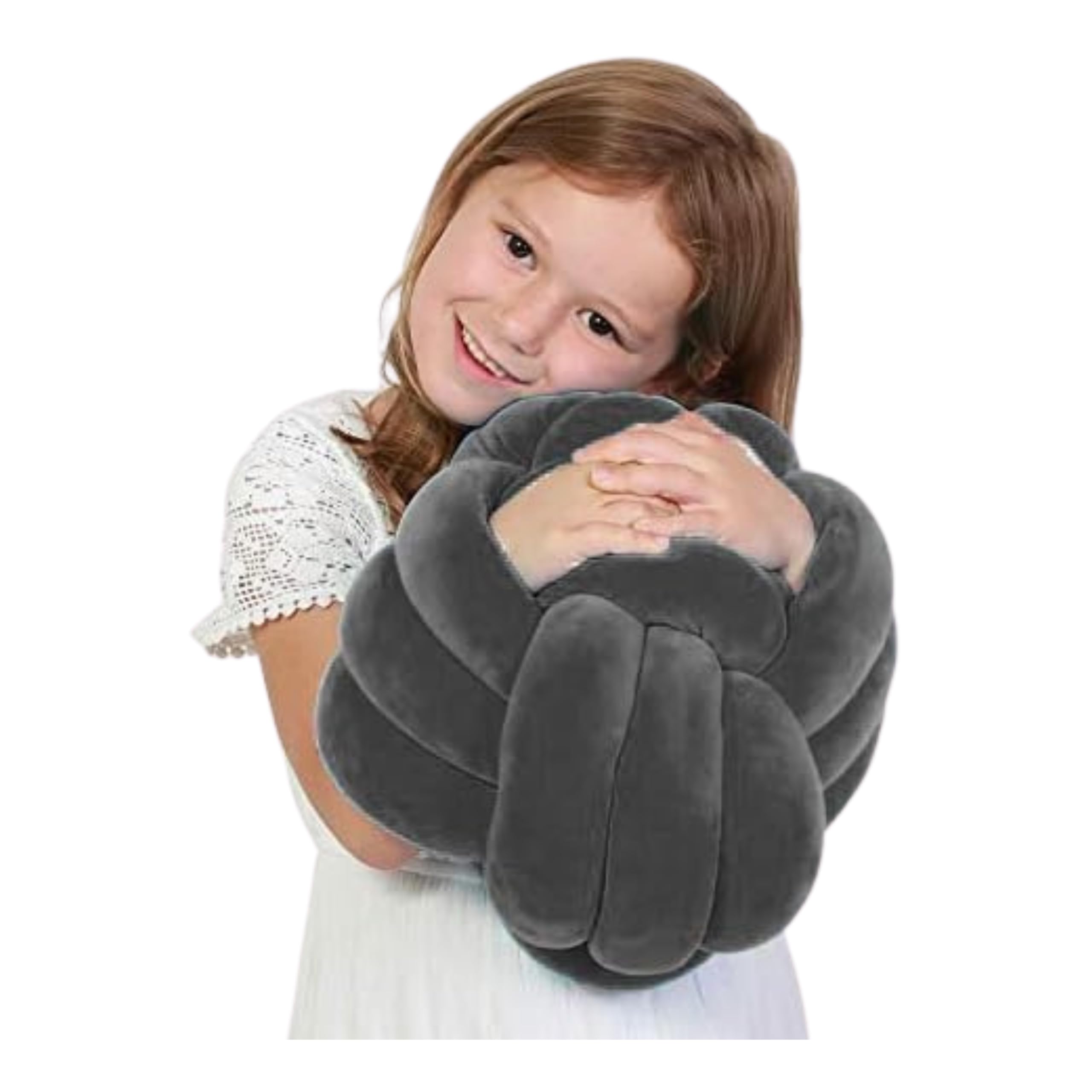 Playlearn Large Soft Cuddle Knot Ball Pillow Ball For Kids, 25cm, Sensory Stress Release Toy Knot Pillow- Perfect for Managing Stress, Anxiety, Sensory Issues - Grey