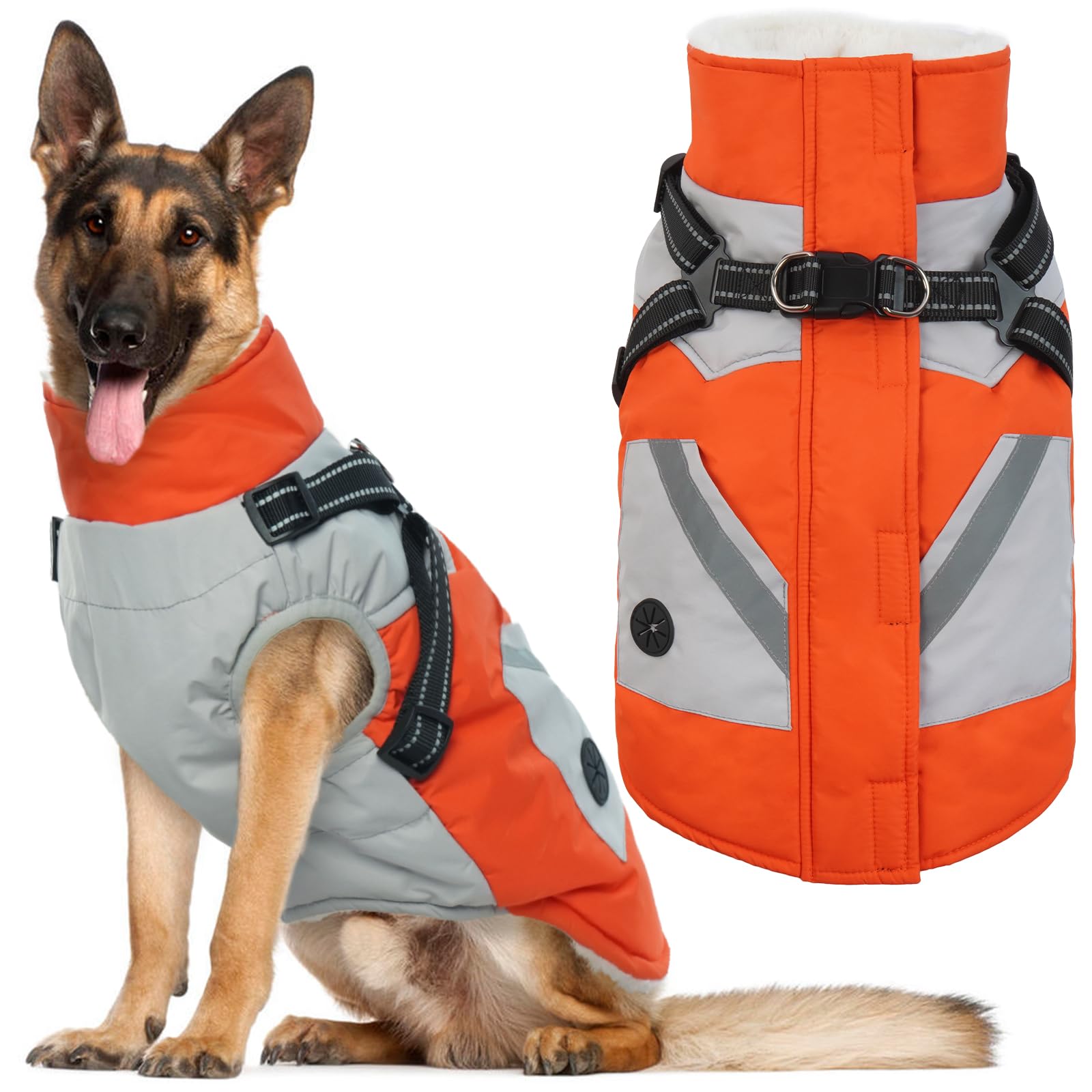 IECOii Thick Fleece Lined Dog Coat with Harness Built in,Zip Up Dog Winter Jacket Dog Snowsuit Waterproof Windproof Warm Dog Harness Coat 2 in 1 Puppy Cold Weather Clothes for Large Medium Small Dogs — image 1