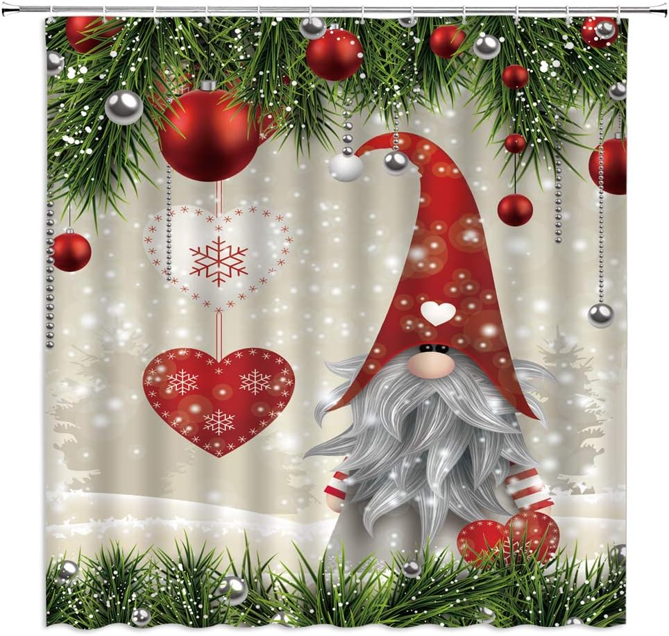 Christmas Gnomes Shower Curtain Xmas Folklore Elves Cute