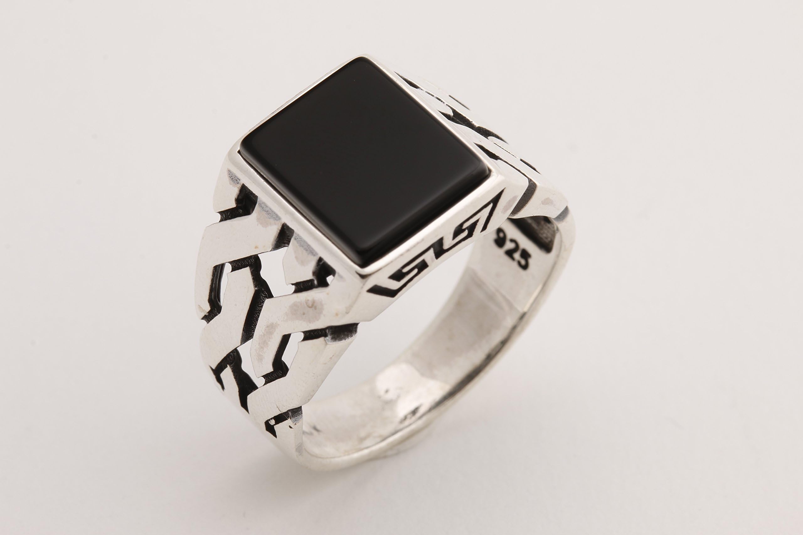 Turkish Style Handmade Jewelry Rectangle Black Onyx 925 Sterling Silver Men's Ring Size Option