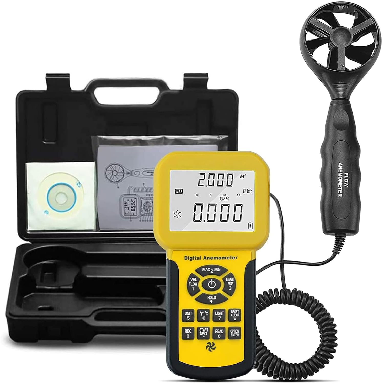 CFM Anemometer Handheld Air Flow Meter, Kethvoz Digital HVAC Wind Speed Gauge Measuring Airflow Windspeed Velocity Temperature w/MAX/MIN/AVG, Data Record, Industrial Anometer KE-846A