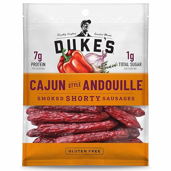 DUKE’S PORK CAJUN ANDOUILLE SMOKED SHORTY SAUSAGES, 7G PROTEIN PER SERVING, 5 OZ.