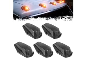 PSEQT 5Pcs Cab Roof Marker Lights Amber LED Top Clearance Marker Light Kits Compatible with F150 F250 F350 1980-1997 Super Duty Pickup Trucks 12V Signal Running Light with Smoked Cover & T10 LED