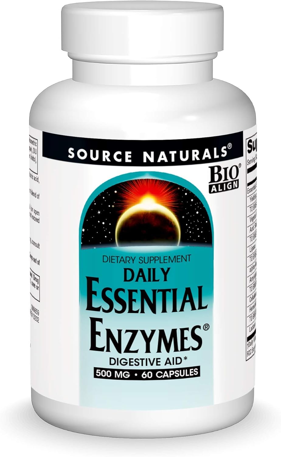 Source Naturals Essential Enzymes 500mg Bio-Aligned Multiple Enzyme Supplement Herbal Defense for Digestion, Gas, Constipation & Bloating Relief - Supports A Strong Immune System - 60 Capsules: Health & Personal Care