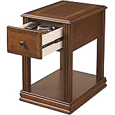 Signature Design by Ashley Breegin Narrow Chairside End Table | Rich dark brown wood veneers, Deep storage drawer with removable PVC tray, Compact 13-inch width fits tight spaces