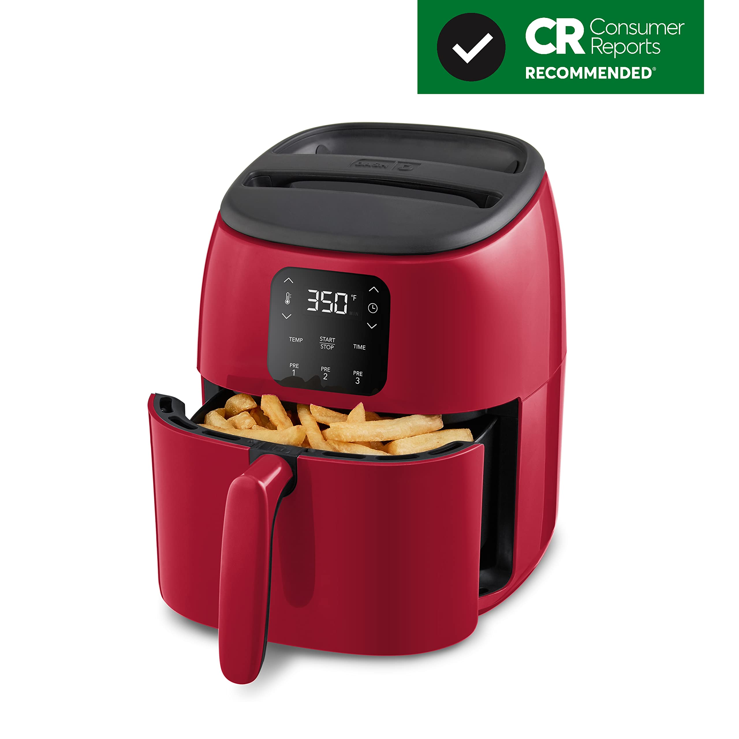 Freidora de aire eléctrica DASH Tasti-Crisp™, 2.6 cuartos, roja - Freidora de aire compacta para alimentos más saludables en minutos, ideal para espacios pequeños - Apagado automático, digital, 1000 vatios