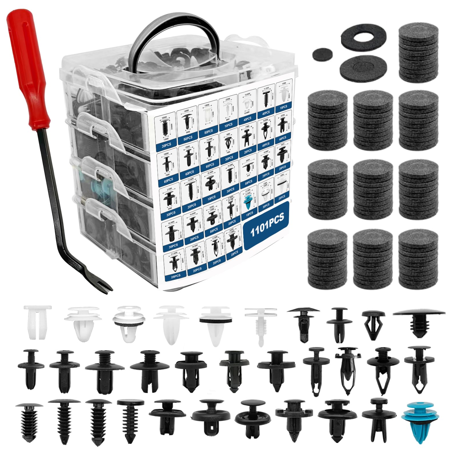 Photo 1 of 1101PCS Car Door Trim Panel Clips Kit, Car Retainer Clips Auto Push Pin Rivets Set - 32 Most Popular Sizes and 1 Pcs Fastener Remover Remover for GM Ford Mazda Chrysler Benz Subaru Toyota Honda