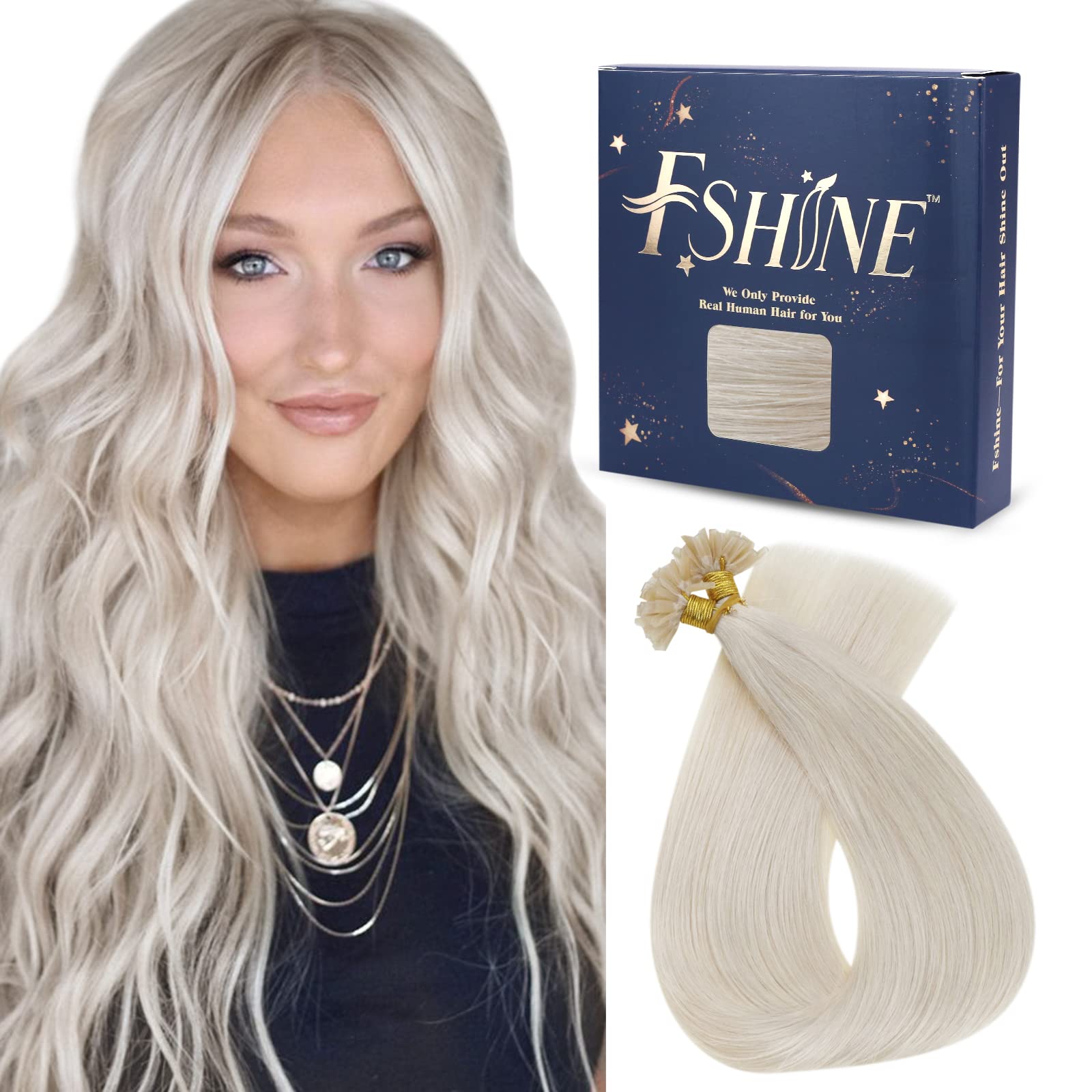 Fshine 18 Inch U Tip Hair Extensions 50g Real Human Hair,Keratin Bonded Hair, Blond Shades for Seamless, Long-lasting Beauty โ image 1