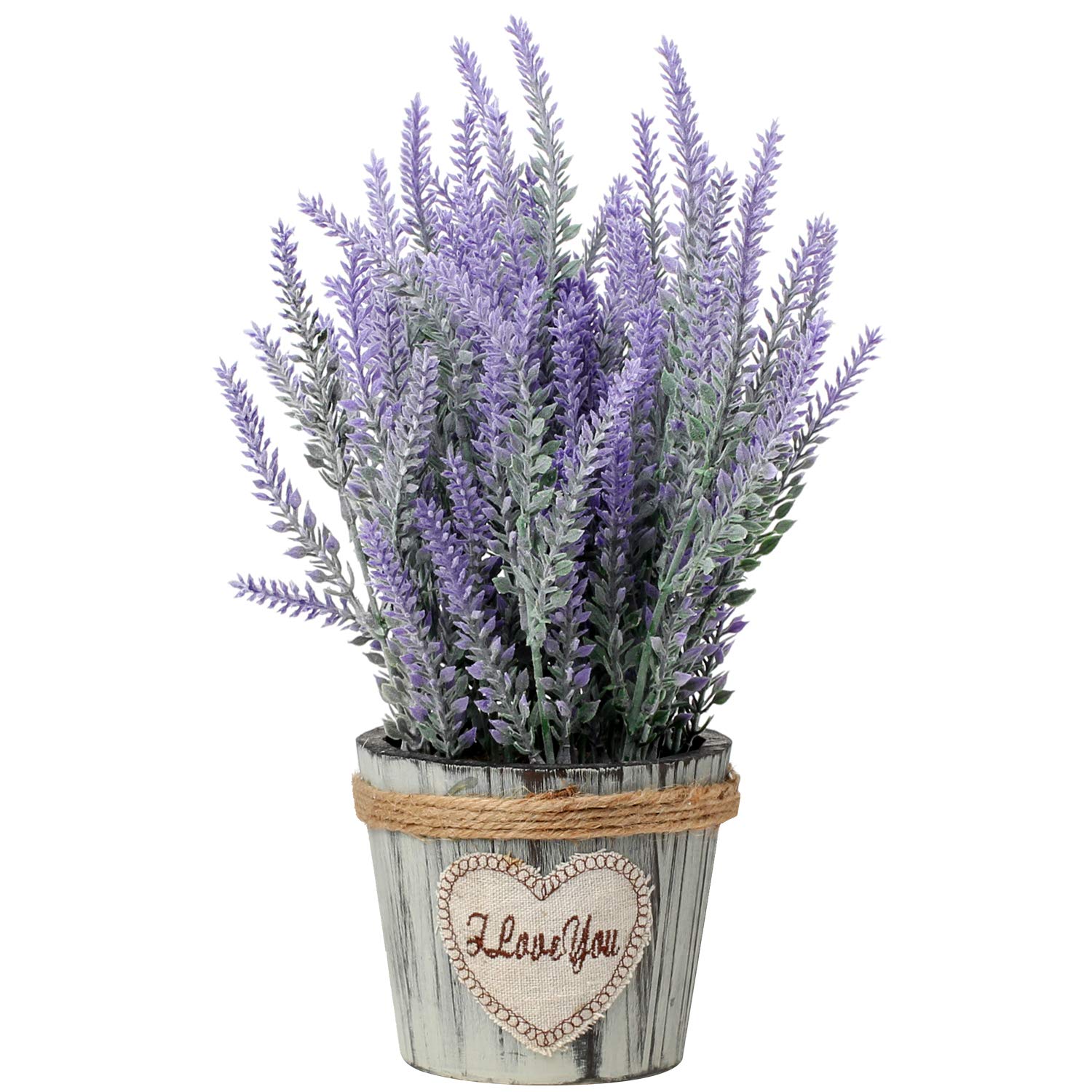 Briful Artificial Lavender Plant in Rustic Wooden Pot - Faux Flocked Lavender Flowers for Indoor/Outdoor Home & Office Decor