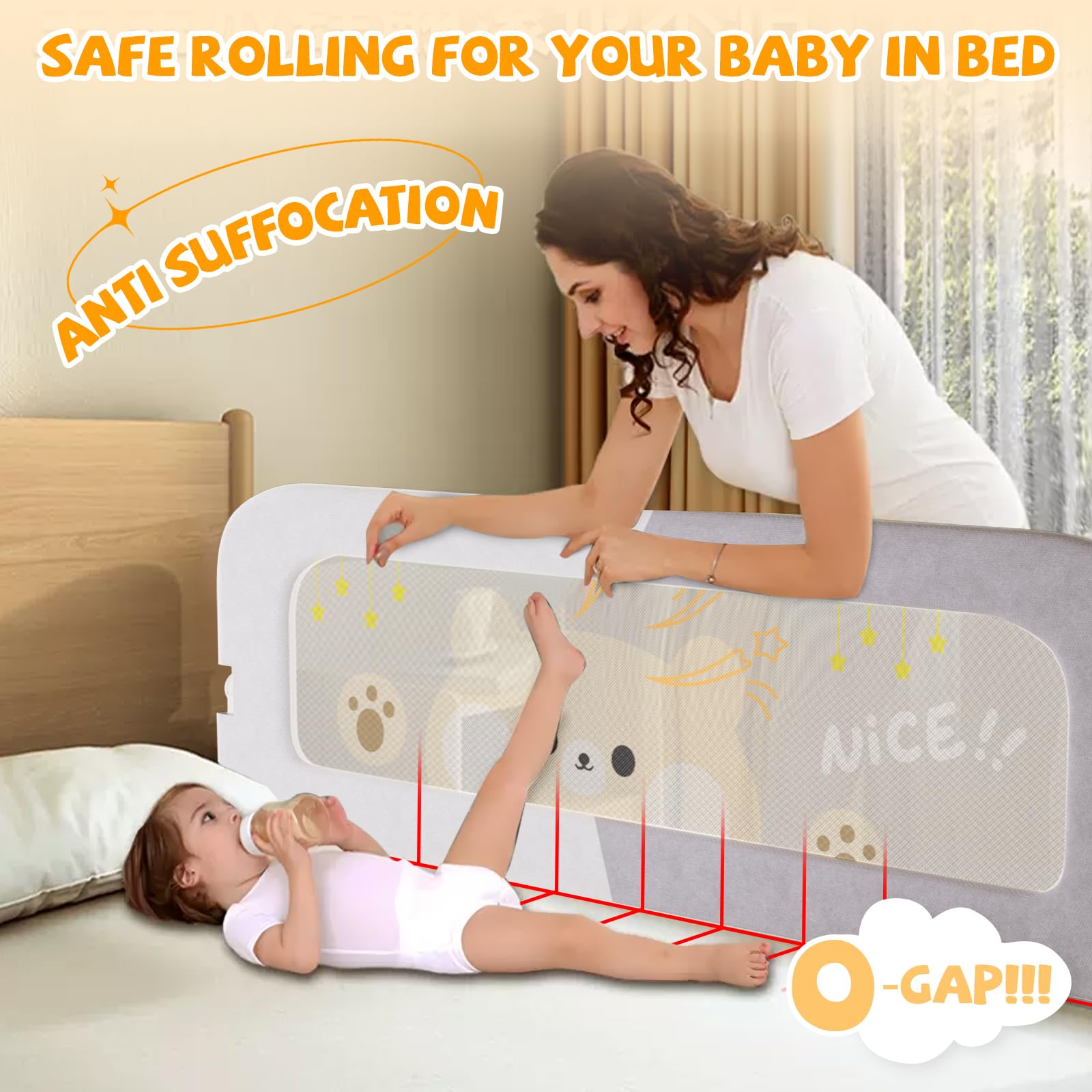 Baby Bed Rail Guard for Toddlers - 32'' U Shaped Extra Large Reinforced Swing Down Foldable Toddler Bed Rails for Kids - Safety Baby Bed Rail Guard Great Fit for Kids Twin,Full,Queen,King Size Bed