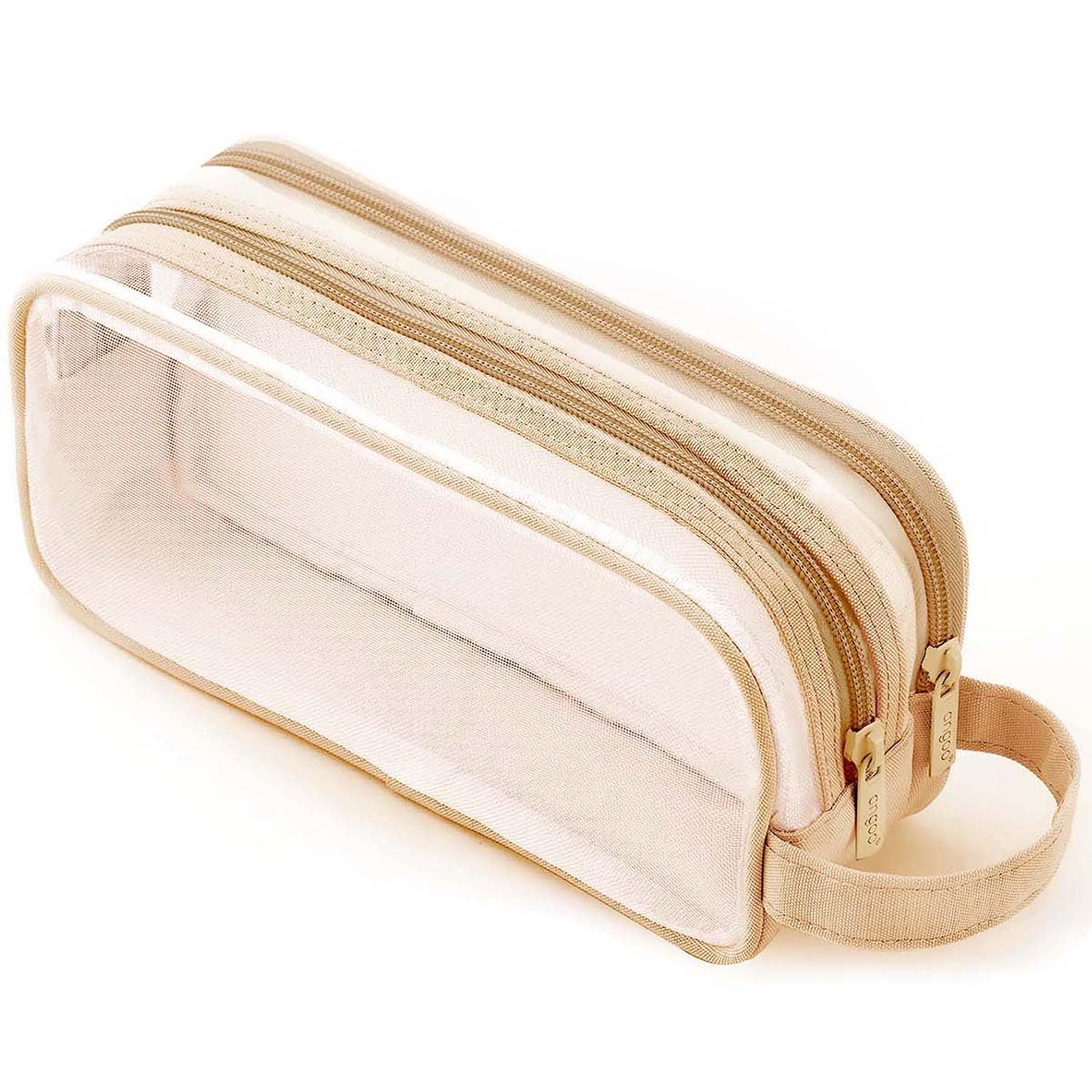 Clear Pencil Case for Exams, Large Capacity Transparent Mesh Pencil Case with 2 Compartments Zipper, Big Pen Pouch Bag Stationery Storage Organizer for School College Home Office Travel (Light Coffee)