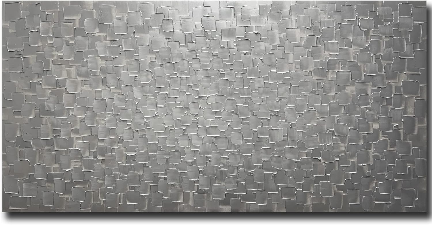 Paintings - V-inspire Art, 24X48 Inch Abstract Purplish gray Art Contemporary Hand-painted 3D Oil Painting Large Art Canvas For Painting Canvas Wall Art Living room and Bedroom Decoration