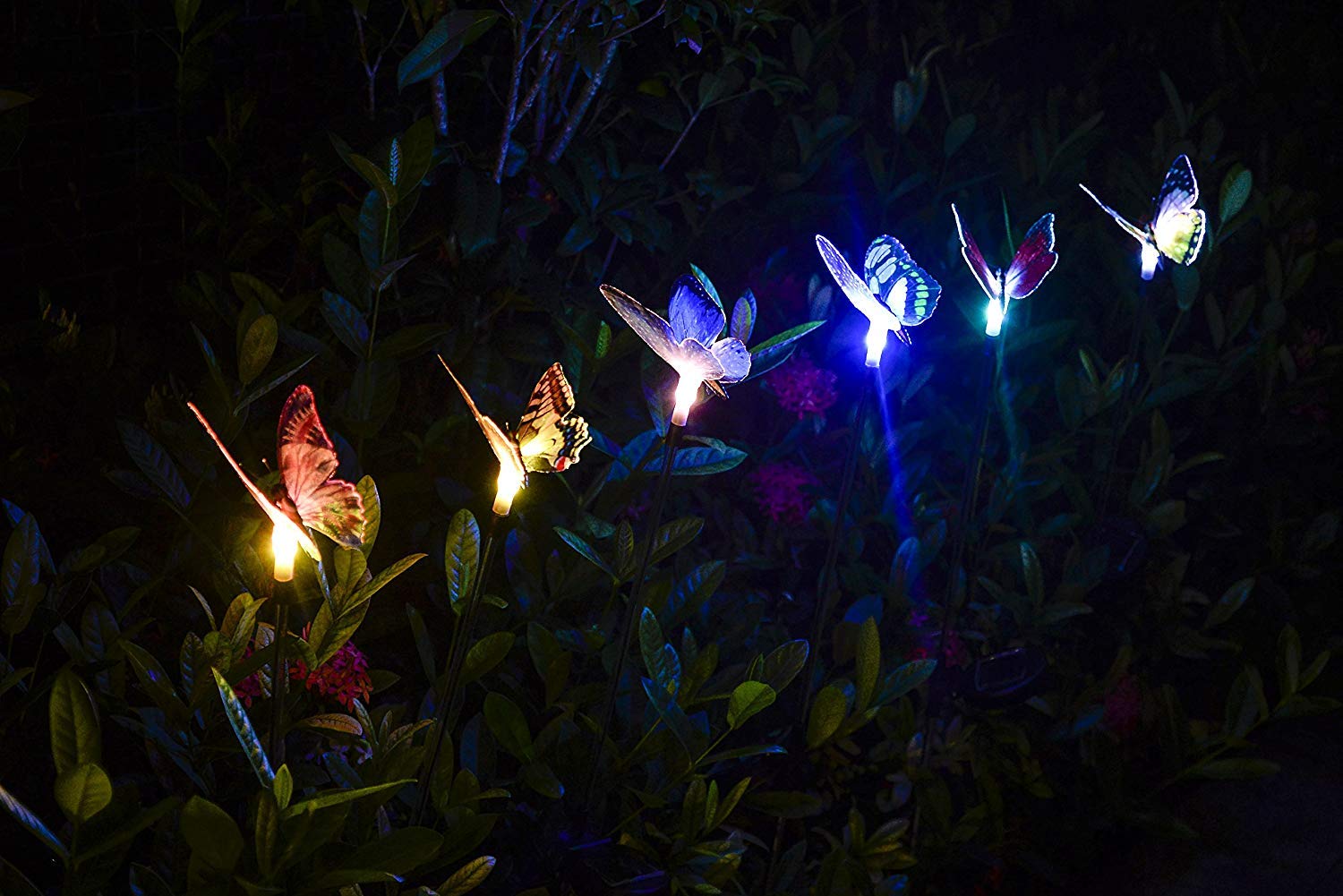 Dolucky Outdoor Butterfly Solar Garden Light Fiber Optic Butterfly Solar Powered Light with Multi-Color Changing LED Light for Garden Patio Flowerbed, Waterproof, 3 Pack