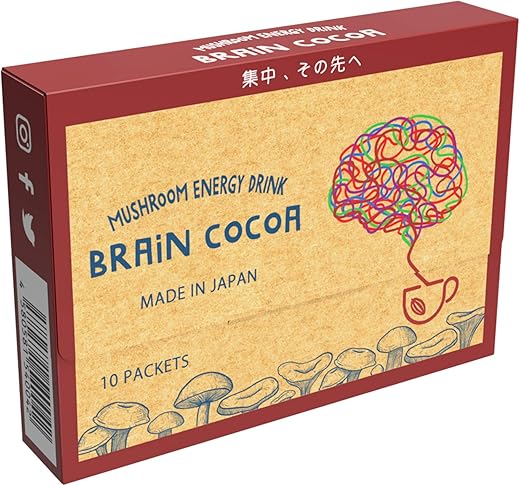 Brain Cocoa マッシュルームドリンクココア [チャーガ ヤマブシタケ テアニン配合] (10包) 国内製造 – Mushroom Organic Cocoa 10 packets featuring Lion’s Mane, Chaga mushroom and L-Theanine…