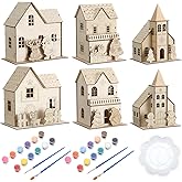 Thyle 6 Set Christmas Wooden House Kit for Craft DIY Christmas Village Unfinished Wooden Gingerbread House Make Your Own 3D Houses Xmas Painting Gift Craft Activity Creative DIY Art Decoration Project