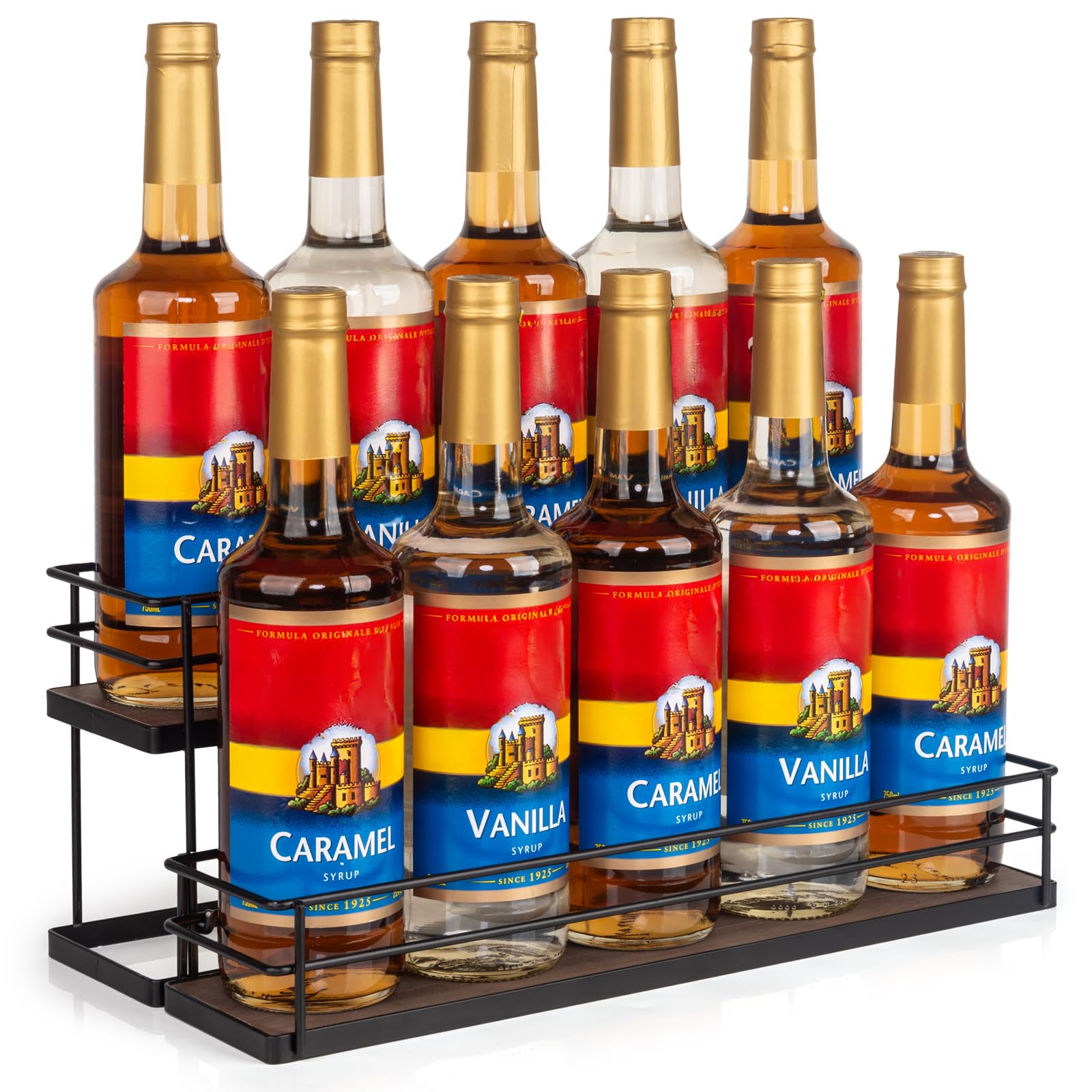 Photo 1 of 10 Bottle Capacity Coffee Syrup Organizer 2 Tier Coffee Syrup Stand Shelf for Coffee Bar Kitchen Small Wine Rack for Bar Family Storage for Syrup Wine Dressing