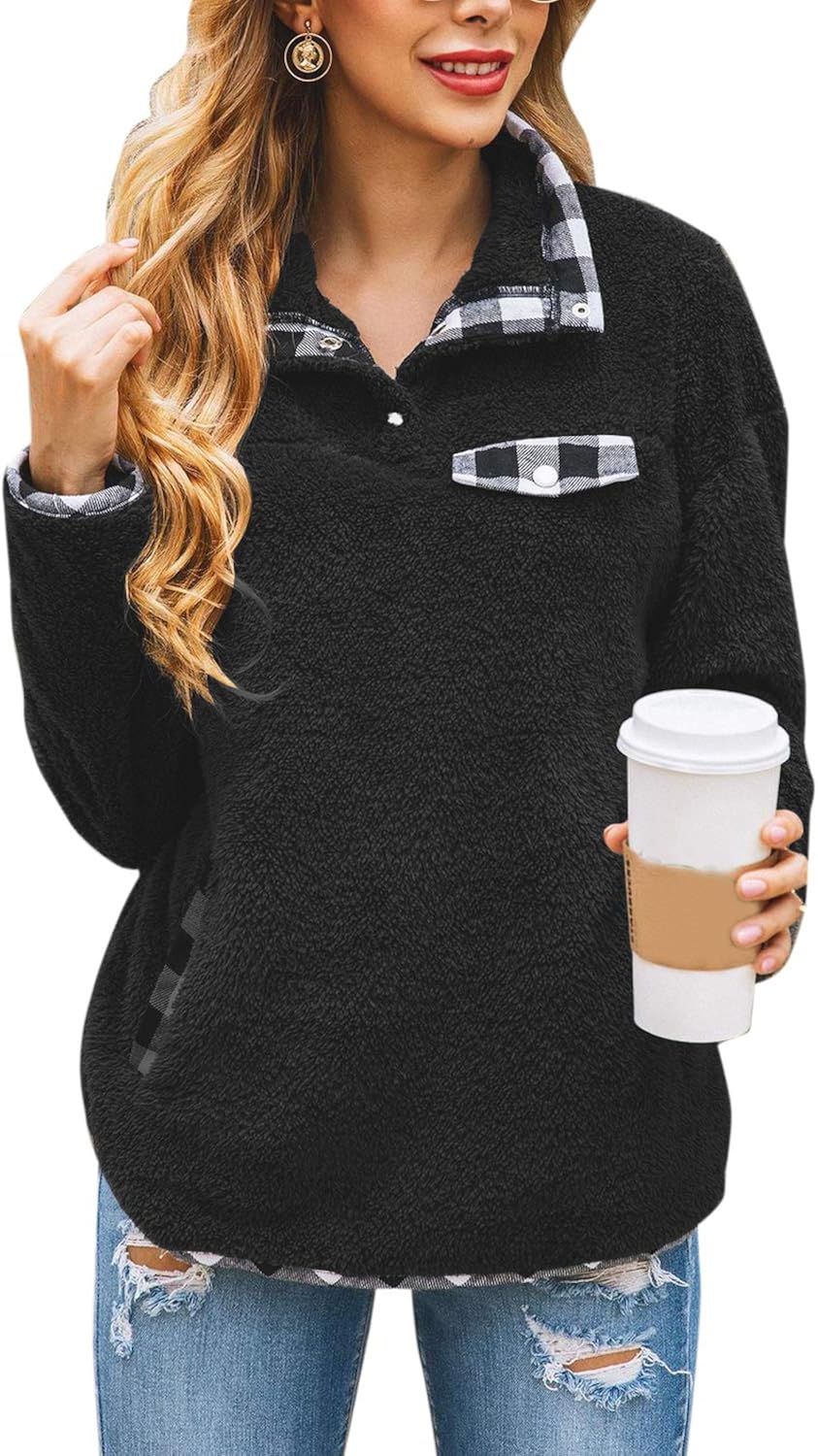 black sherpa pullover women's