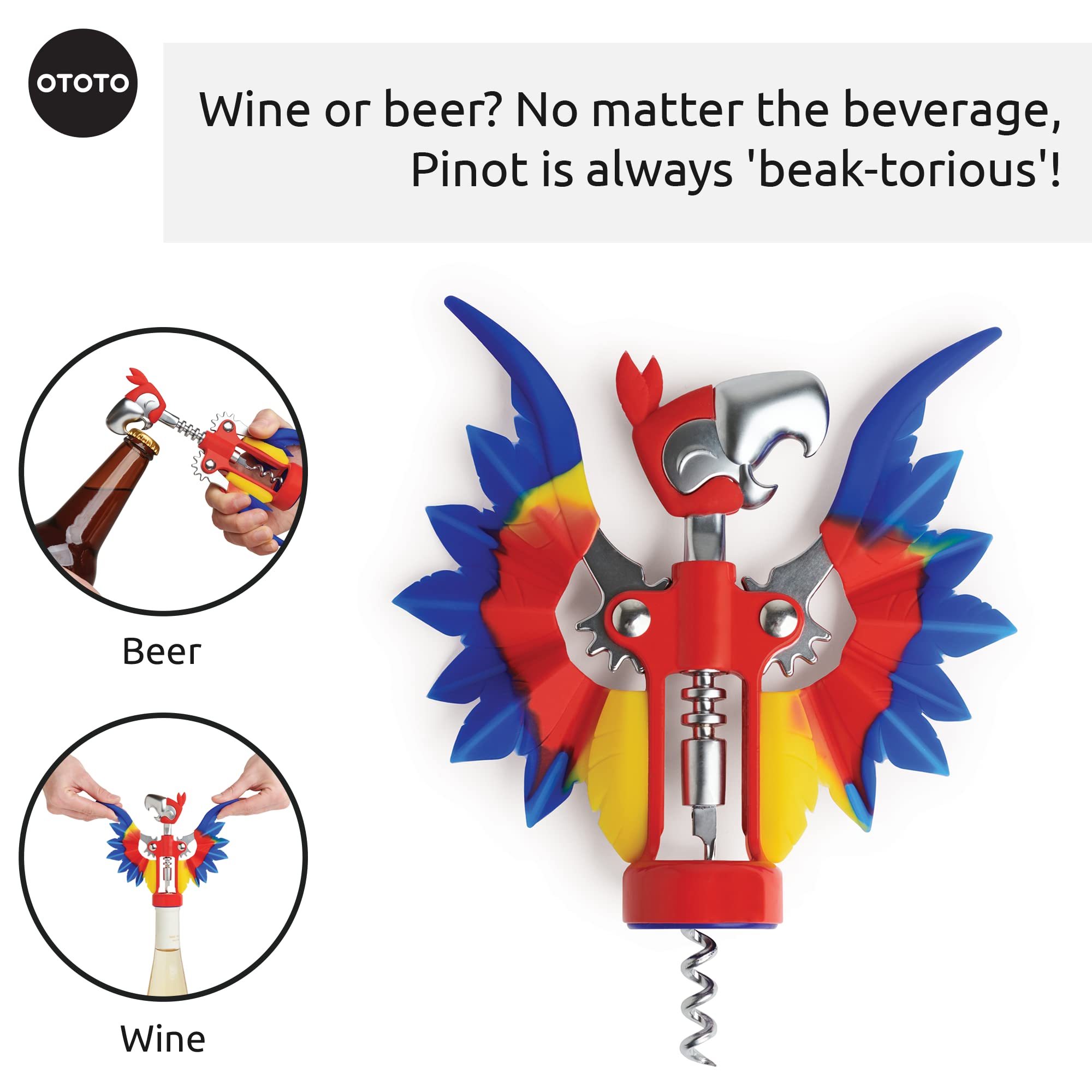 OTOTO Pinot Wine Bottle Opener - Parrot Wing Corkscrews for Gifts, Bottles Manual, Cool Gadgets with Wings, Bar accessories, Corkscrew