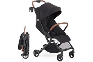 Dream On Me Rio Glide Ultra-Light Compact Stroller, One-Hand Self-Standing Fold, Adjustable Backrest & Footrest, 5-Point Harness, Cup Holder, Suspension Wheels with Storage Basket - Black