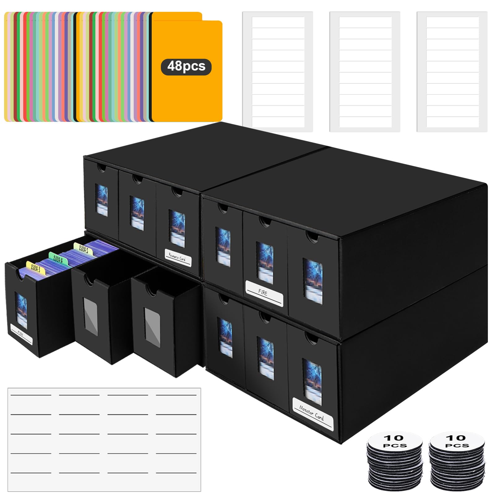 BILIPLE Trading Card Storage Box for 7200+ Cards, Trading Card Organizer for Commander Display, Card Deck Box with 48 Dividers, Playing Card Deck Case for TCG MTG PTCG Sports Cards and Toploader