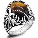 OHMMHO Solid 925 Sterling Silver Men's Ring Turkish Classic Vintage Set Brown Tiger Eye Men's Simple Jewelry