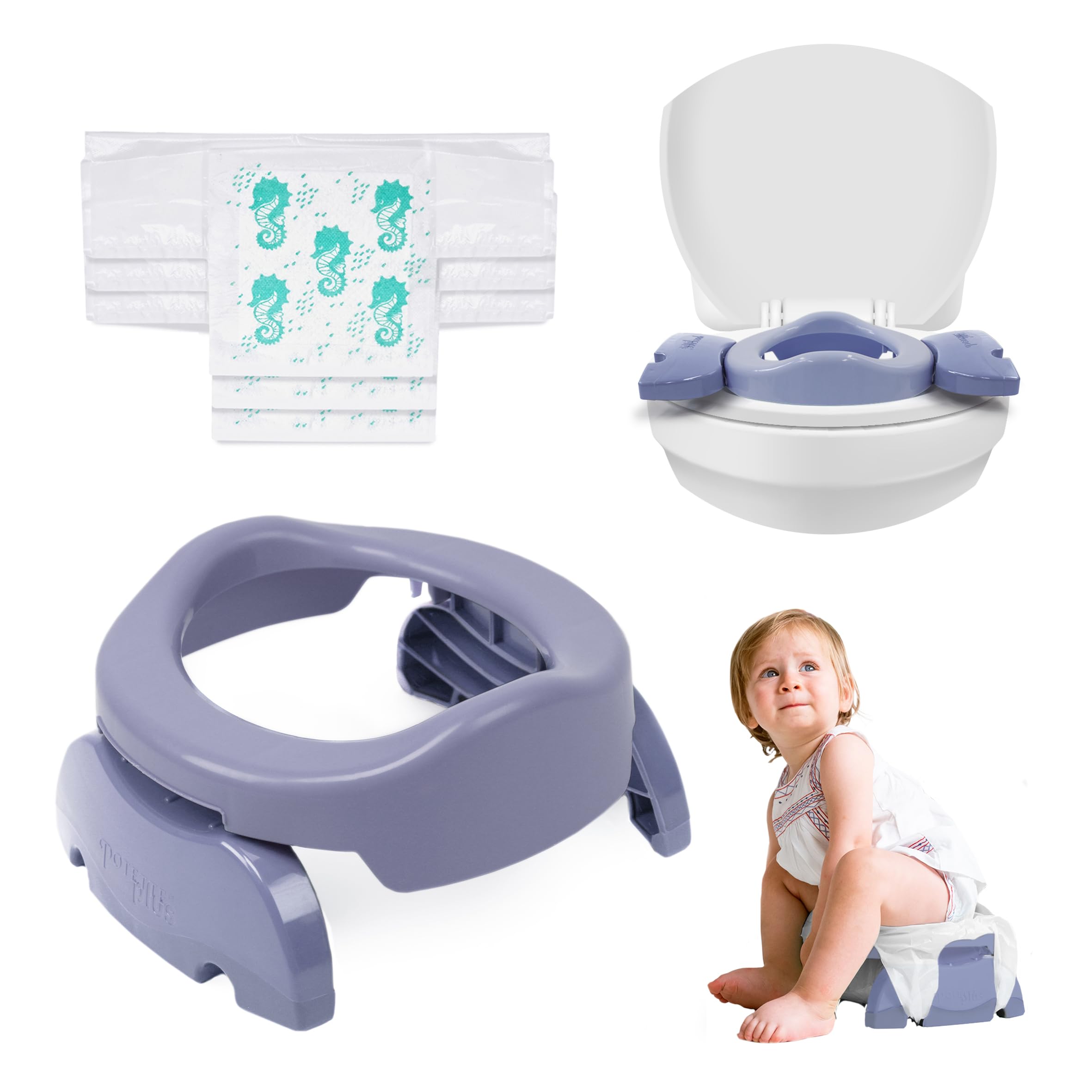 Potette Plus 2-in-1 Compact Travel Potty & Toilet Training Seat | Potty Training Essential for Toddlers | (Heather)