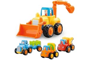 OKKIDY Friction Powered Cars Toys for 18+ Month Old Boys, 4 PCS Construction Vehicles Toys Set of Tractor Bulldozer Dump Truck Cement Mixer for Baby Toddlers Infants Boys Gifts-2