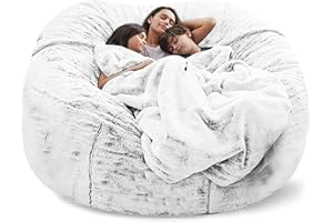 UUABAEF Giant Fur Bean Bag Chair Cover for Kids Adults, (No Filler) Living Room Furniture Big Round Soft Fluffy Faux Fur Beanbag Lazy Sofa Bed Cover (Snow Black, 6FT)