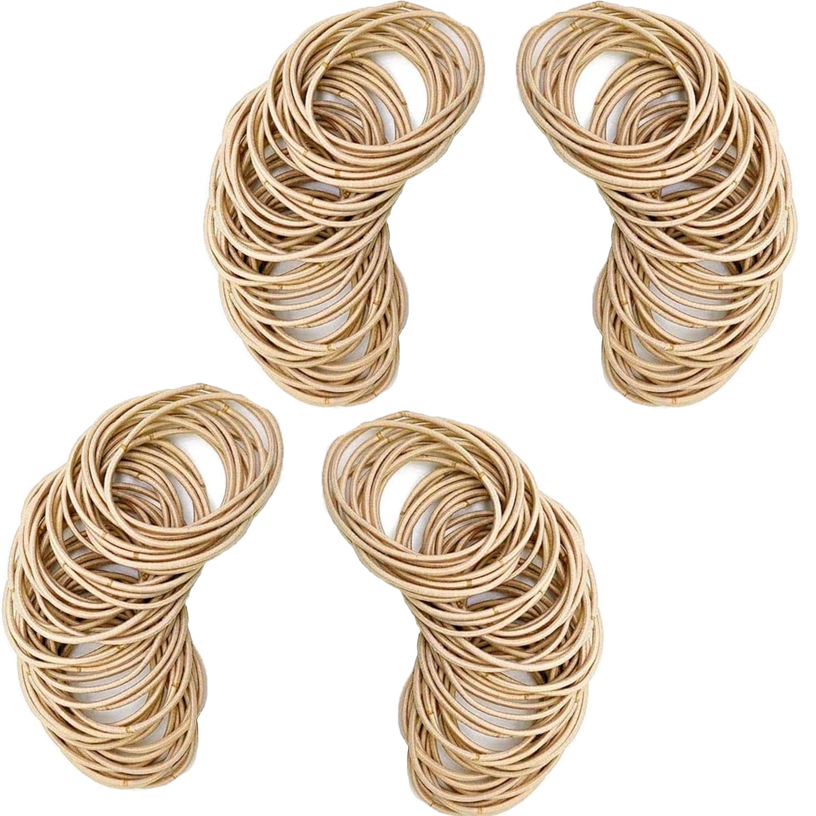 100 PCS Hair Bands, 2mm Small Thin Elastic Hair Ties Seamless Ponytail Braids Holders, Strong Bulk Hair Bobbles No Metal Gentle Elastics No Damage Snag Free for Women Men Girls Kids (Beige)