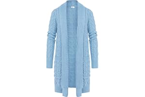 Danna Belle Girls Sweater Open Front Long Cardigans Chunky Cable Knit Jumper with Pockets School Uniform 6-14