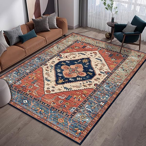 MDXMY INDOOR DOOR MATS FOR ENTRYWAY, 5X7 AREA RUGS, BLUE ORANGE
