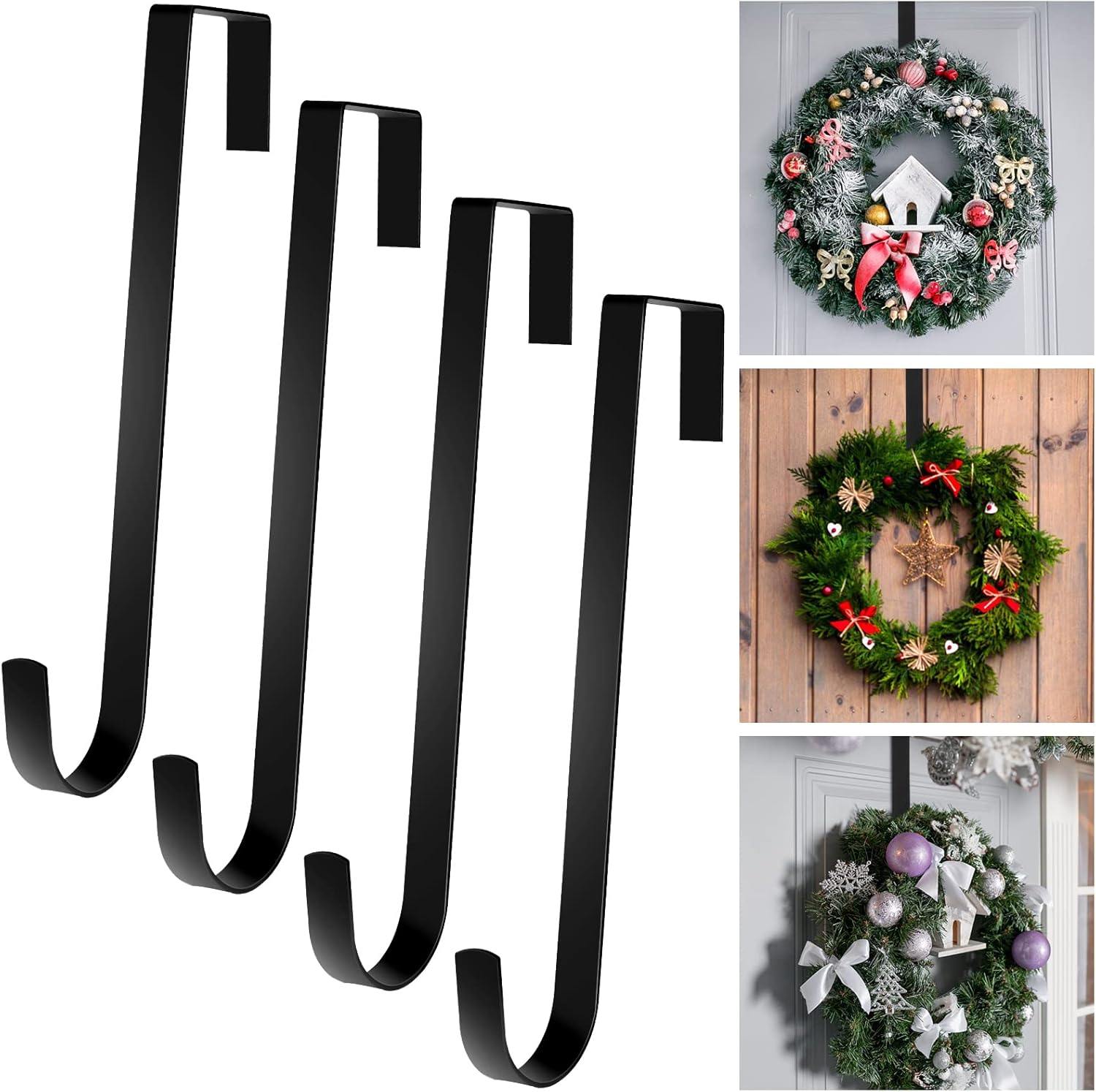 Wreath Hangers - 10 Pieces Wreath Hanger for Front Door 11 Inch Christmas over the Door Single Hook Metal Front Door Decor Black Door Hanger Hook Door Decorations Hanging Outdoor Long Overdoor Wreath Holder for Home