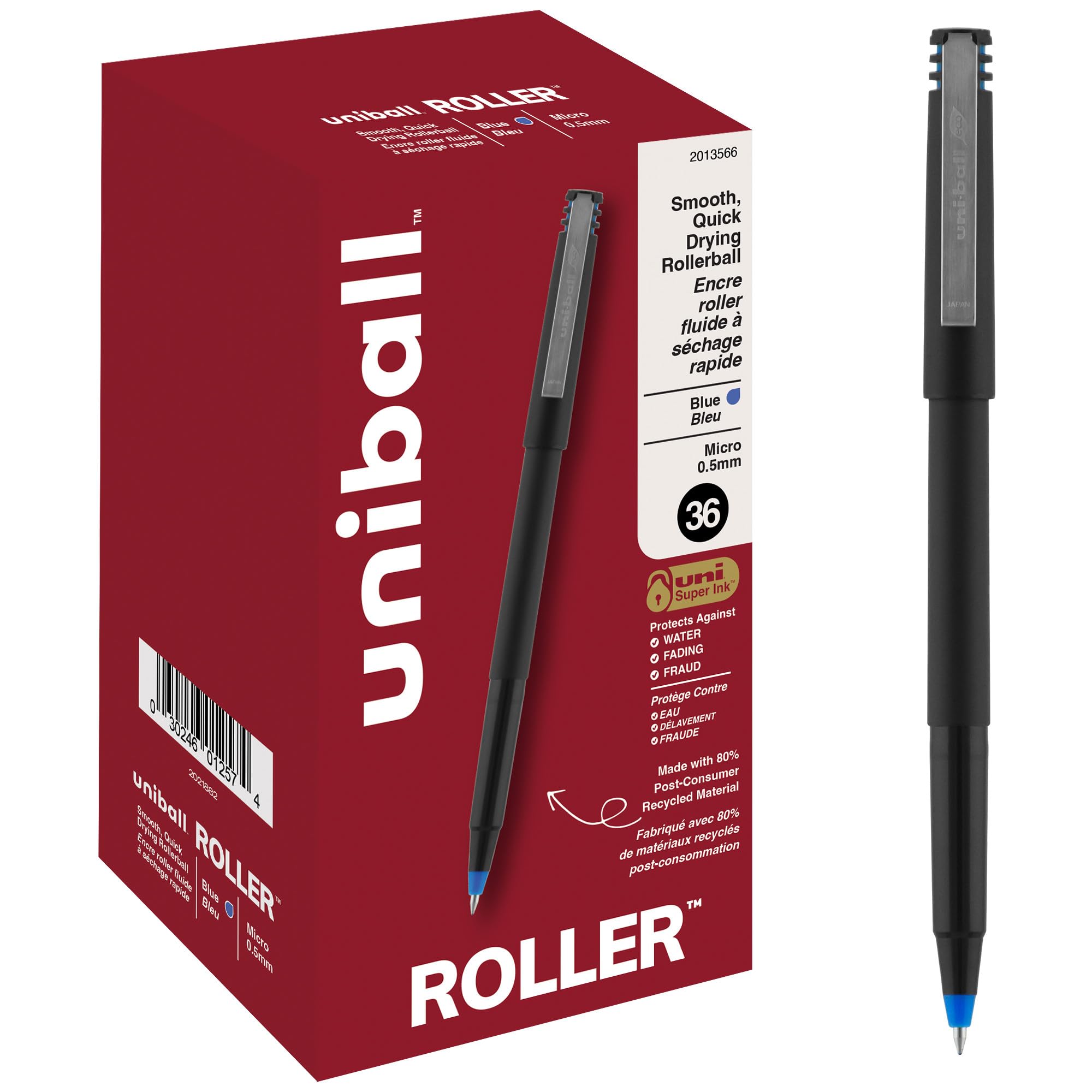 uniball Roller Rollerball Pens, Micro Point (0.5mm), Blue, 72 Pack