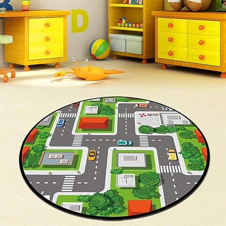 Amazon プレイマット 道路 ルームマット キッズラグ デスクマット 子供部屋マット 円形 丸 100cm お遊びラグ ロードマップ 子ども部屋 教育カーペット 園児 キッズルーム 入園祝い 誕生日プレゼント 子供の日 春夏秋冬 おしゃれ ルームマット 防音 No ラグ カーペット