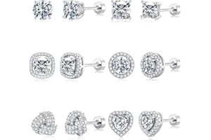 M MOOHAM Hypoallergenic 925 Sterling Silver Post Stud Earrings Set for Women - 14k Gold Plated Silver Flat Back Studs Cubic Zirconia Earrings for Women Men Nickel Free Earring for Sensitive Ears